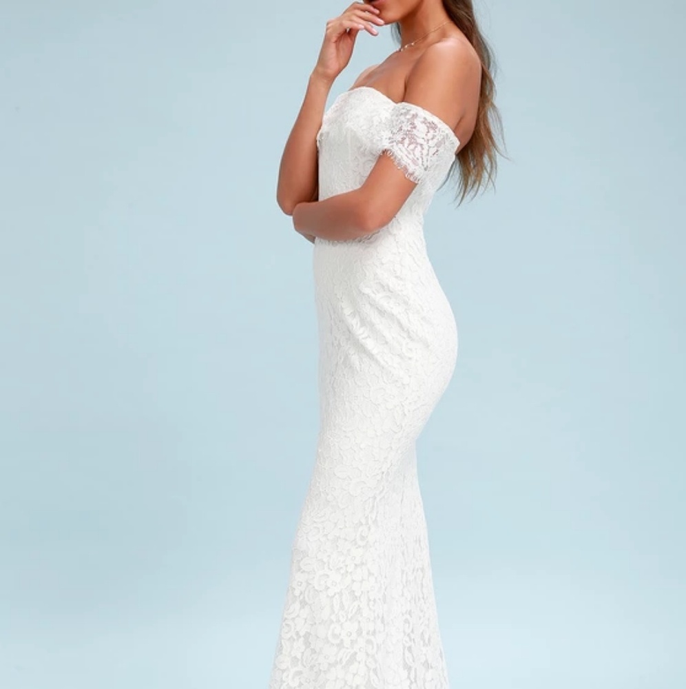 Lulu's White Lace Off-The-Shoulder Maxi Dress
